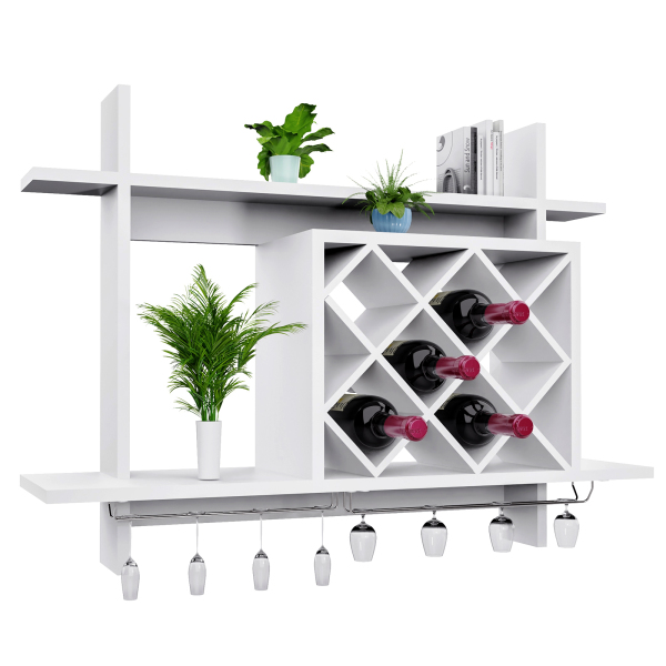 Modern Wine Cabinet Hanging White Wine Rack Bar Accessories Wall Mounted Bottle Glass Holder Shelves